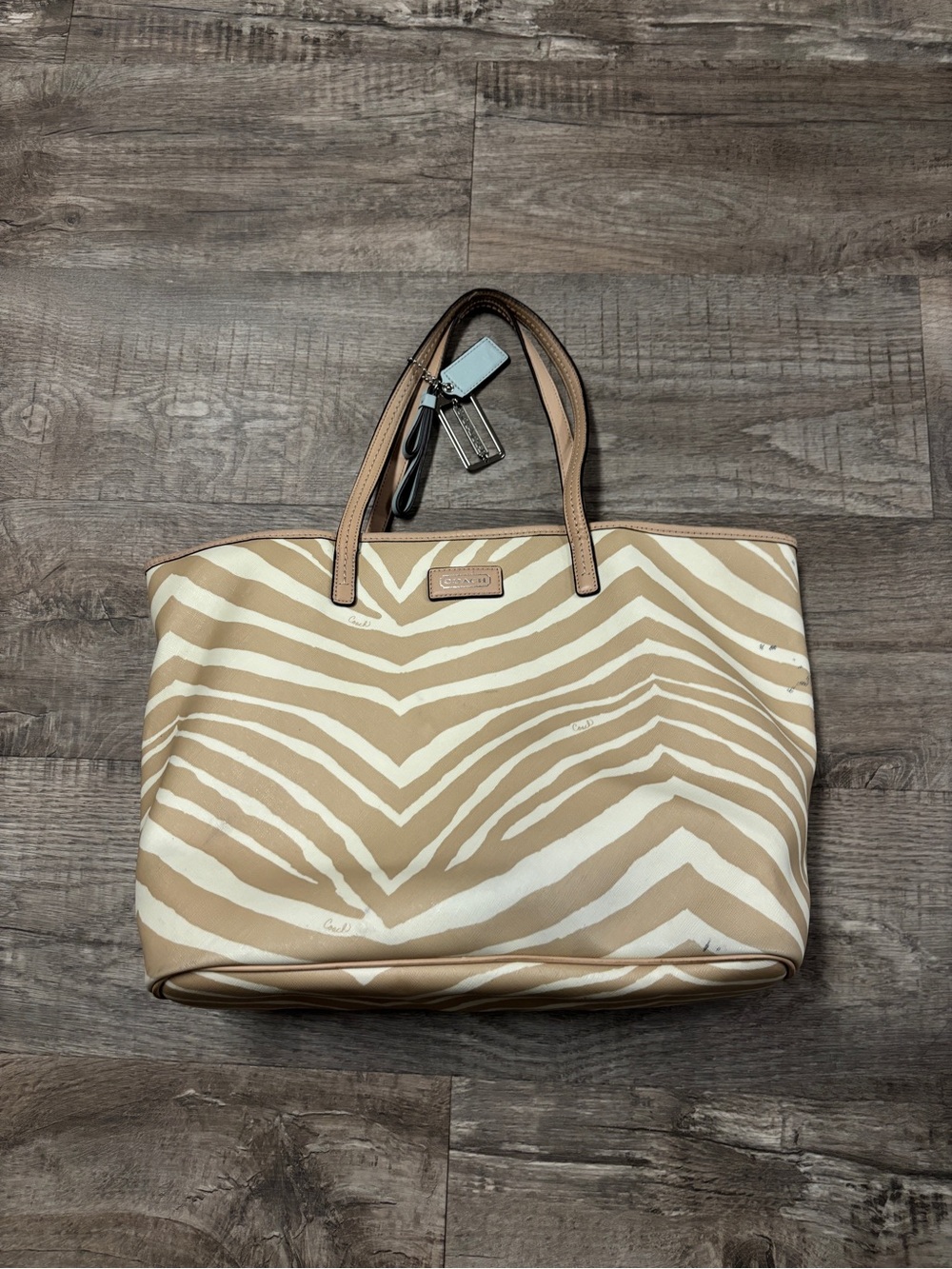 Coach Tan and White Zebra-Print Shoulder Tote